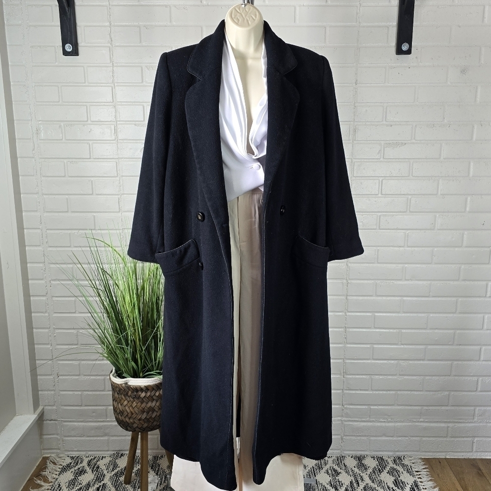 Vintage Neiman Marcus Black 100% Cashmere Long Coat size Medium Large - Picture 2 of 16